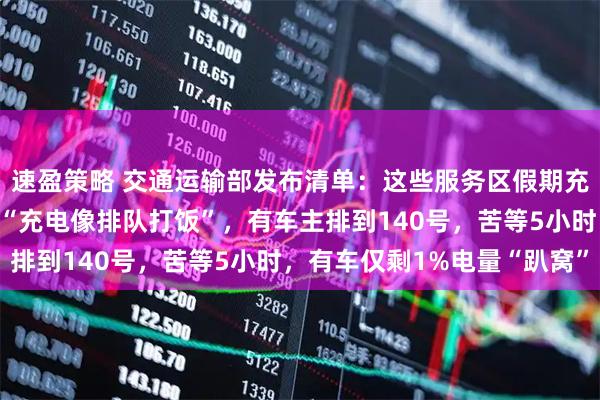 速盈策略 交通运输部发布清单：这些服务区假期充电特别繁忙！网友笑称“充电像排队打饭”，有车主排到140号，苦等5小时，有车仅剩1%电量“趴窝”